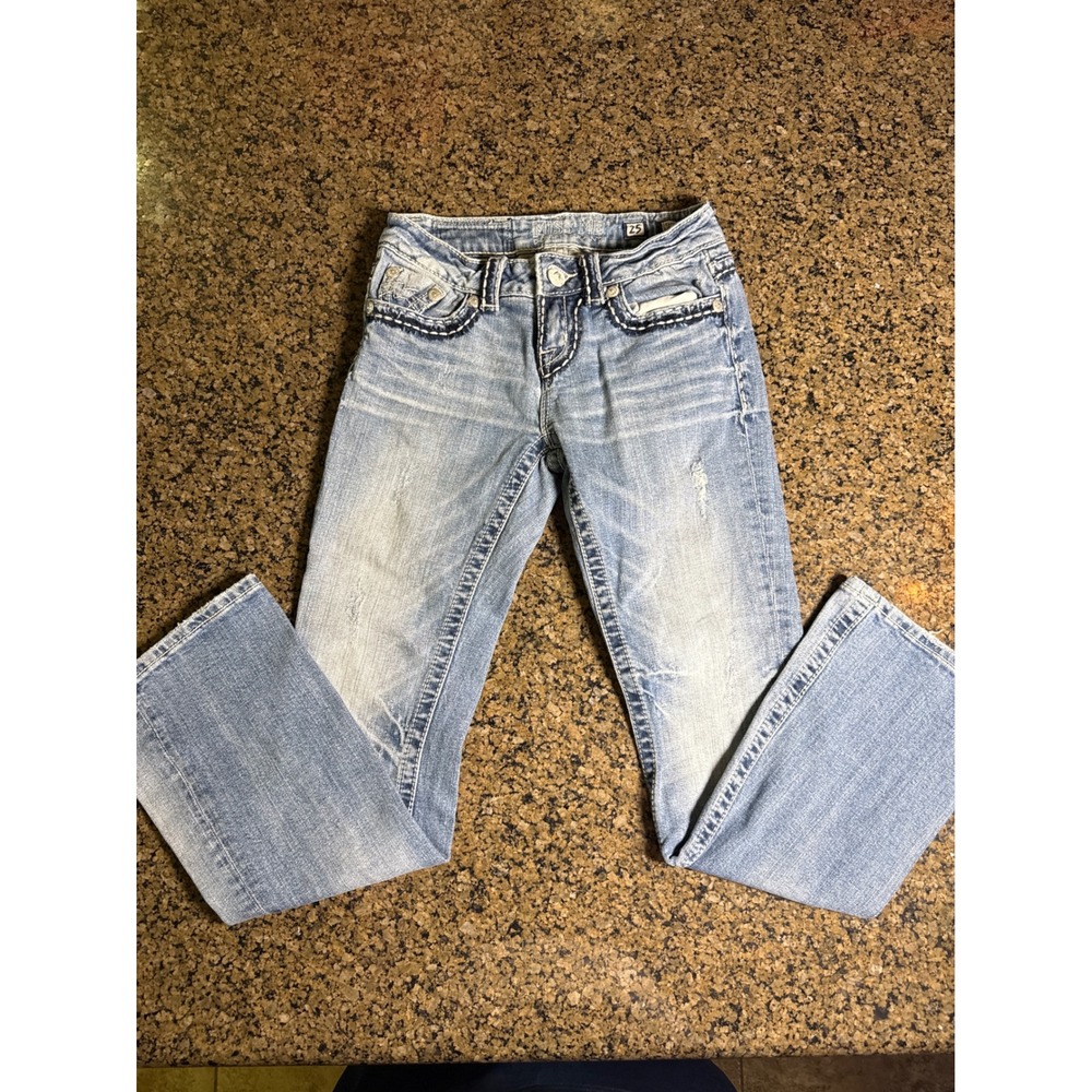 Miss Me Easy Boot JE1053ER Light Wash Distressed Embellished Jeans 25